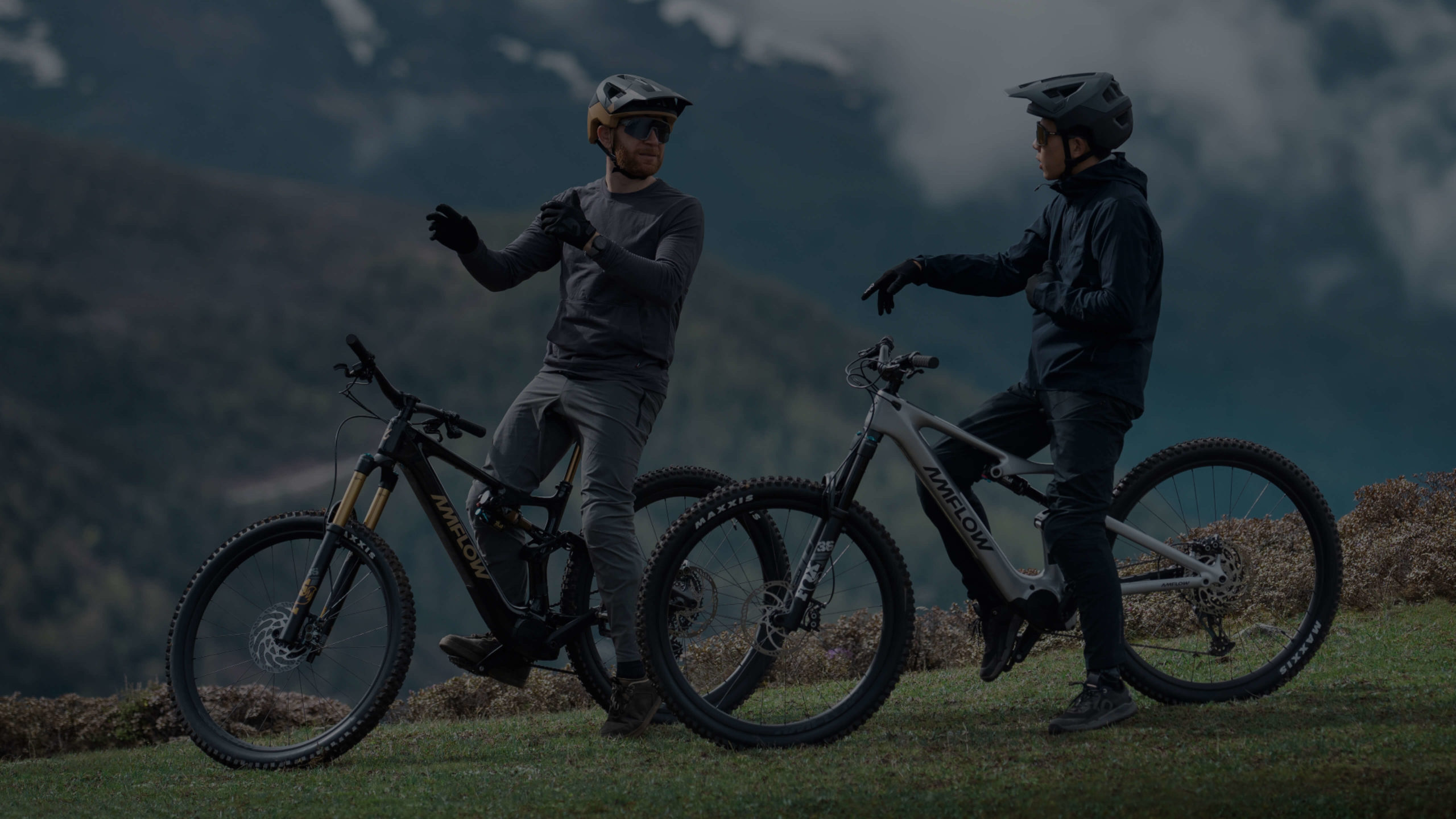Deux riders sur e-MTB AmFlow en montagne — LuxBikes Doncols